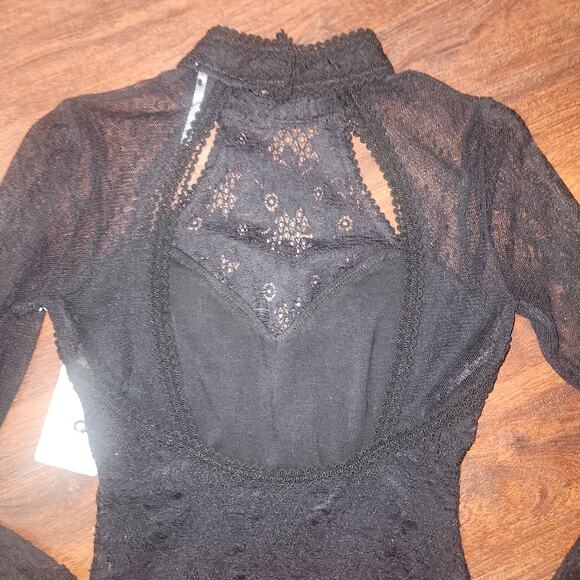 Free People Karlton Black Lace 3/4 Sleeve Backless Mini Dress XS - Picture 9 of 12